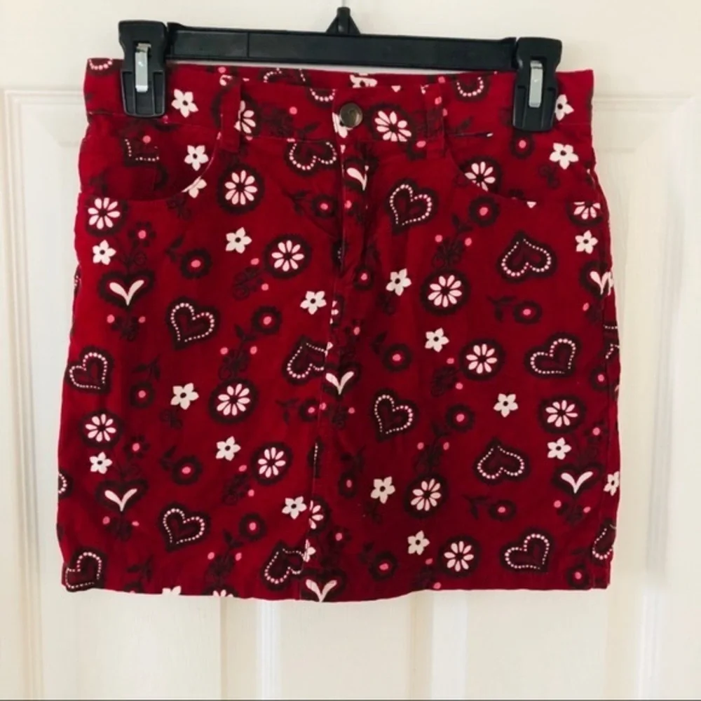 Gymboree red corduroy cotton floral heart girls mini skirt size 12 girl